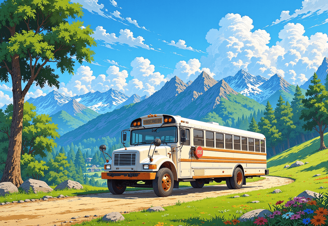 School bus in the mountains